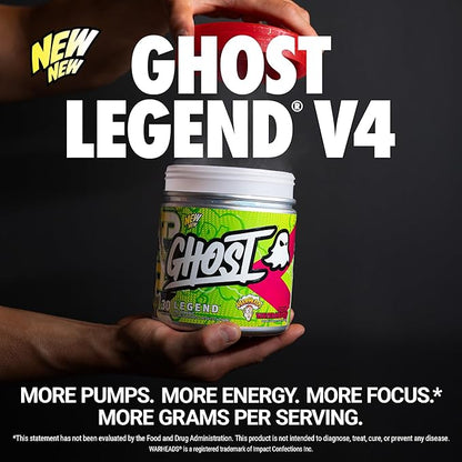 GHOST Legend V4 Pre-Workout Powder, Warheads Sour Watermelon - 30 Servings – Pre-Workout for Men & Women with Choline, L-Citrulline, & Beta Alanine for Energy & Focus