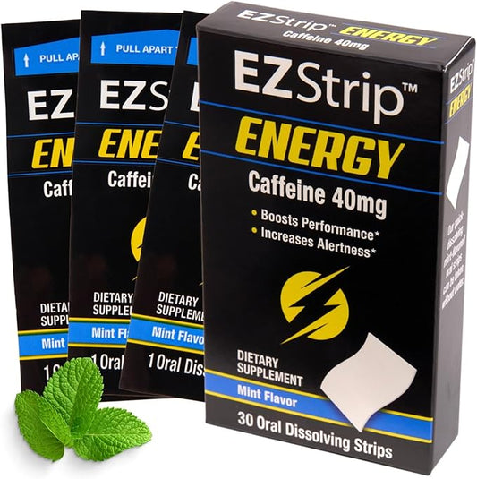 Energy - Energize your Day with 40 mg Caffeine Strips - Energy Supplement for Adults. Mint Flavor. Sugar Free, Gluten Free, Performance Boost. Made in USA in an FDA-Registered Facility - 30 Pk