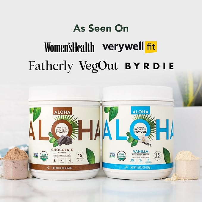 ALOHA Organic Plant Based Protein Powder, Stevia Free, Chocolate, 19.6 oz, 15 Servings