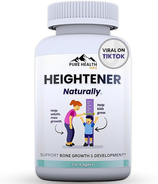 Heightener - Natural Height Growth Supplement for Kids, Teens and Adults to Increase Bone Strength and Grow Taller | Height Maximizer Pills with L-Arginine, Calcium & Zinc | 60 Capsules
