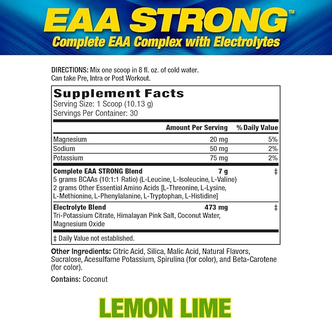 Maximum Human Performance Mhp Eaa Strong, All 9 Essential Amino Acid Supplements, Electrolytes, Lemon Lime
