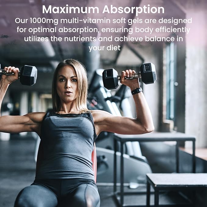 Multi-Vitamin MAX Well Absorbed Soft Gels - Potentially Supports Overall Wellbeing & Immune, Boosts Energy & Metabolism - Complete Daily Nutrition- 1000mg 250 Soft Gels