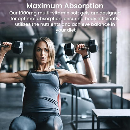 Multi-Vitamin MAX Well Absorbed Soft Gels - Potentially Supports Overall Wellbeing & Immune, Boosts Energy & Metabolism - Complete Daily Nutrition- 1000mg 250 Soft Gels