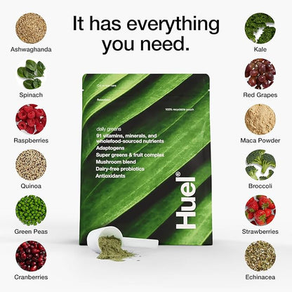 Huel Daily Greens | Superfood Greens Powder | 91 Vitamins, Minerals, and Wholefood-Sourced Ingredients | Adaptogens, Antioxidants, Gut-Friendly Probiotics | 30 Servings