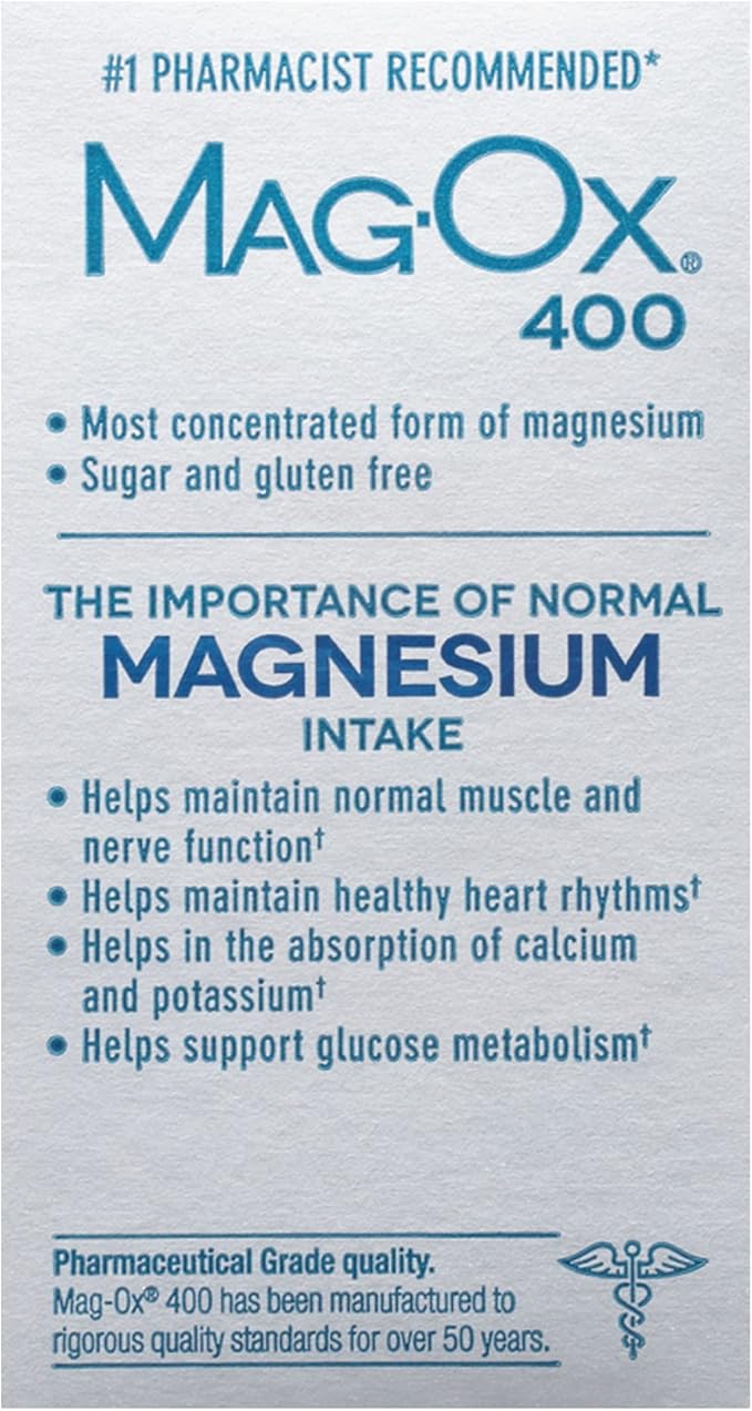 Mag-Ox 400 Magnesium Supplement, Pharmaceutical Grade Magnesium Oxide, Most Concentrated Form of Magnesium, 483mg, 240 Tablets (2 Packs of 120 Tablets)