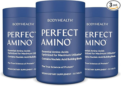 BodyHealth PerfectAmino Tablets, (3-Pack) Essential Amino Acid with BCAAs + Lysine, Phenylalanine, Threonine, Methionine, Tryptophan, Supplement for Muscle Mass Production, Recovery & Strength