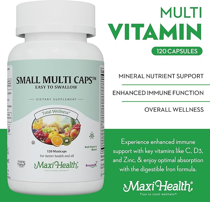 Maxi Health - Multivitamin for Women & Men - Daily Mens & Womens Vitamins with 30 Nutrients Including Iron, Zinc, Probiotics, Immune Support Vitamins & More - Easy to Swallow Maxicaps, 120 Capsules