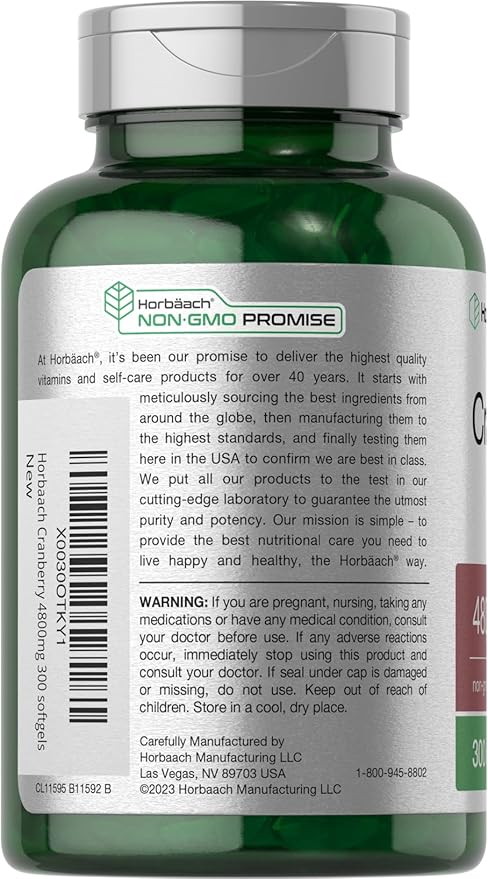 Horbäach Cranberry Pills 4800mg | 300 Softgels | Non-GMO, Gluten Free Supplement | from Concentrate Extract