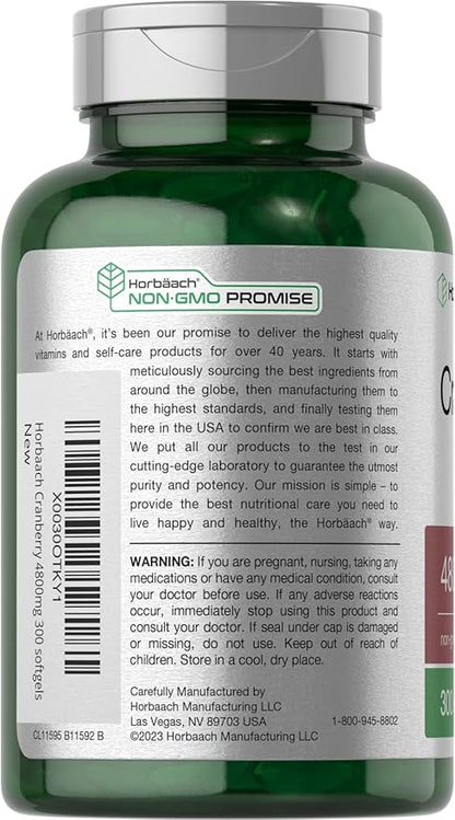 Horbäach Cranberry Pills 4800mg | 300 Softgels | Non-GMO, Gluten Free Supplement | from Concentrate Extract