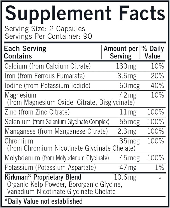 Kirkman Multiple Mineral Complex Pro-Support - Hypoallergenic | 180 Vegetarian Capsules | Minerals