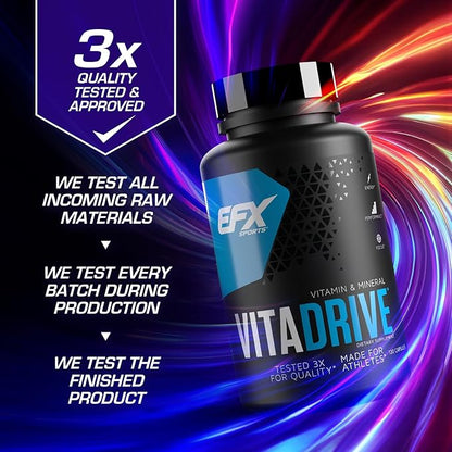 EFX Sports Vita Drive | Multivitamin Formulated for Athletes | Complex of Vitamins, Minerals, Micronutrients, & Antioxidants | 30 Servings, 120 Capsules