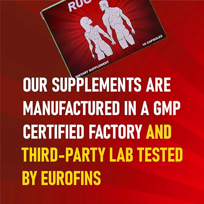 Rugged Male Enhancing Supplement for Men. Fast Acting Male Libido Booster for Men With 10 Potent Ingredients - Tongkat Ali + 9 More for Blood Flow, Energy, Stamina, Endurance, Performance 10 Capsules