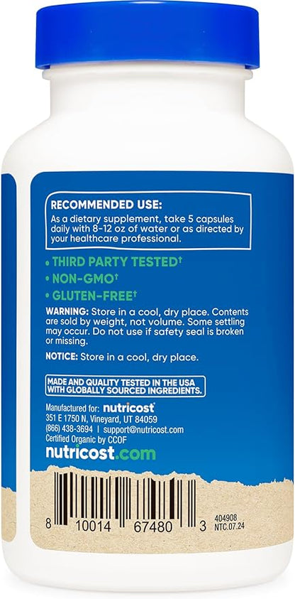 Nutricost Fiber Capsules with Prebiotic Fiber Supplement 150 Capsules - CCOF Certified Supplement, Made with Organic Psyllium Husk & Organic Jerusalem Artichoke, Gluten Free, 3 G Per Serving