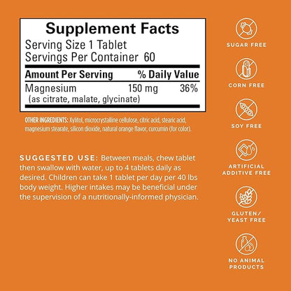 Dr Amen BrainMD Magnesium Chewables, Citrus - 60 Chewable Tablets, Pack of 2 - Essential Mineral for Optimal Cell Function - Gluten Free - 120 Total Servings