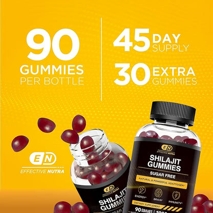 Shilajit Gummies – Pure Himalayan Shilajit for Men & Women, Energy, Brain Health, Immunity Support, Sugar-Free, 90 Gummies (45-Day Supply)