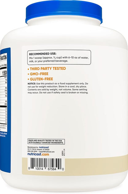 Nutricost Grass-Fed Whey Protein Isolate (Vanilla) 5LBS - Non-GMO, Gluten Free, Natural Flavors