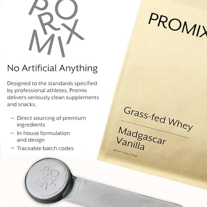 Promix Whey Protein Powder, Vanilla - 2.5lb Bulk - Grass-Fed & 100% All Natural - ­Post Workout Fitness & Nutrition Shakes, Smoothies, Baking & Cooking Recipes - Gluten-Free & Keto-Friendly