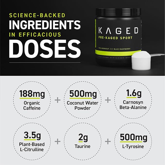 Kaged Pre-Kaged Sport Pre Workout Powder | Glacier Grape | Energy Supplement for Endurance | Cardio, Weightlifting Sports Drink | 20 Servings