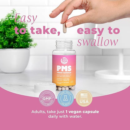 PMS Support Supplement for Women & PMS Relief, Hormone Balance & Menstrual Period Relief for Cramps, Bloating & Mood Swings with Chasteberry, Vitamin B6, Lemon Balm, Dong Quai, 30 Count