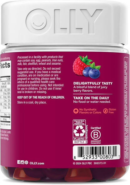 OLLY Women's Multivitamin Gummy, Vitamins A, D, C, E, Biotin, Folic Acid, Adult Chewable Vitamin, Berry Flavor, 65 Day Supply - 130 Count (Packaging May Vary)
