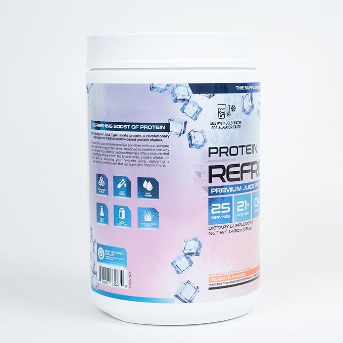 Protein Refresher (25 servings) - Revolutionary Juice-Type Whey Protein Powder for Fitness, Bodybuilding, Gym, or for bigger protein intake (25 Scoops, Peach Mango)
