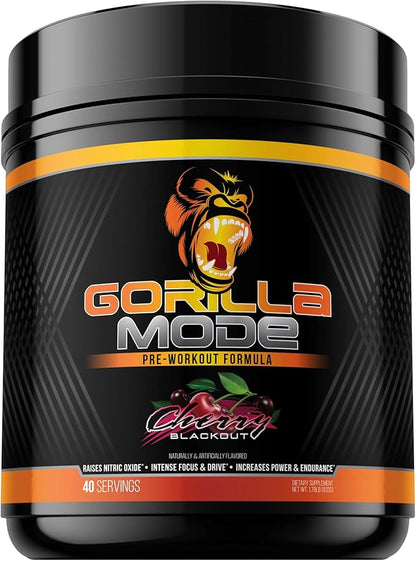 Gorilla Mode Pre Workout - Massive Pumps · Laser Focus · Energy · Power - L-Citrulline, Creatine, L-Tyrosine, Betaine, Hydroprime®, Alpha-GPC, 400mg Caffeine, Huperzine A - 812g (Cherry)