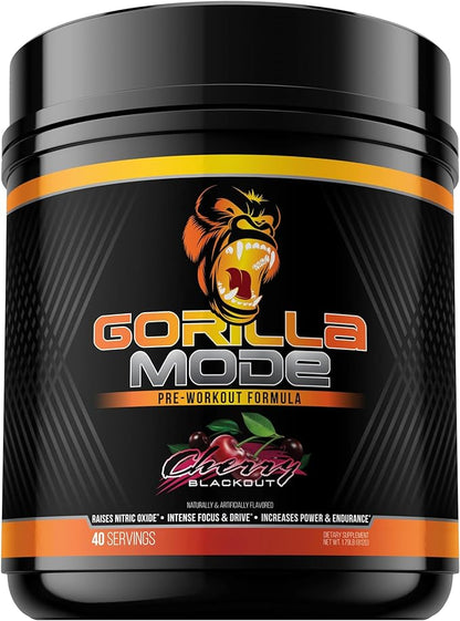 Gorilla Mode Pre Workout - Massive Pumps · Laser Focus · Energy · Power - L-Citrulline, Creatine, L-Tyrosine, Betaine, Hydroprime®, Alpha-GPC, 400mg Caffeine, Huperzine A - 812g (Cherry)