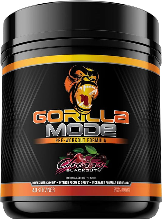 Gorilla Mode Pre Workout - Massive Pumps · Laser Focus · Energy · Power - L-Citrulline, Creatine, L-Tyrosine, Betaine, Hydroprime®, Alpha-GPC, 400mg Caffeine, Huperzine A - 812g (Cherry)