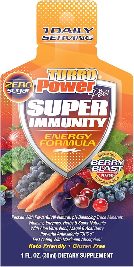 Turbo Power Plus Immune Support 1 Oz. Energy Formula: 17 Powerful Antioxidants, 47 Vitamins, Enzymes, Vitamin D3, Vitamin A, Vitamin C, Zinc, and All-Natural pH-Balancing Trace Minerals