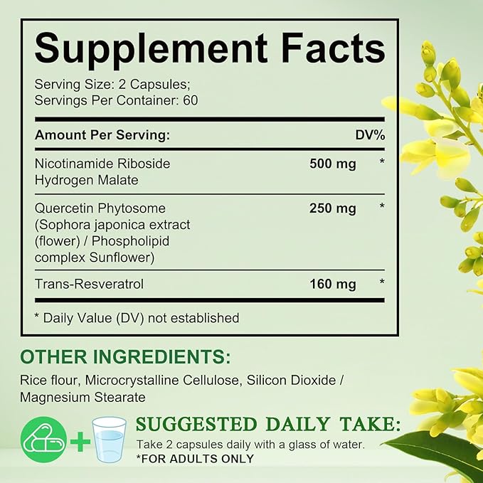 NAD+ Supplement 910mg - Liposomal Nicotinamide Riboside, Resveratrol, Quercetin, NAD Supplement Vitamin D3, Vitamin C - Cellular Energy, Repair and Aging for Men and Women, 120 Capsules