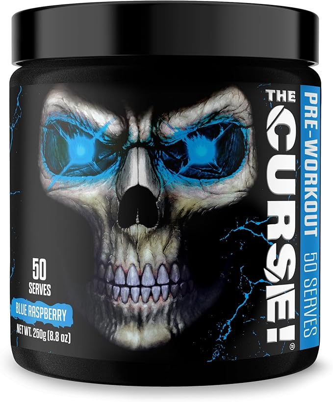 JNX SPORTS The Curse! Pre Workout Powder - Blue Raspberry 50 Servings | Preworkout: Boost Strength, Energy + Focus for Men & Women | Caffeine, Beta-Alanine, Creatine & L-Citrulline
