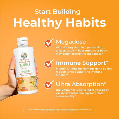 MaryRuth Organics Liposomal Vitamin C | Immune Support Supplement | Megadose Vitamin C Supplement 500mg | Skin Care | Liquid Vitamin C | Vitamin E | Vegan | Non GMO | 30 Servings
