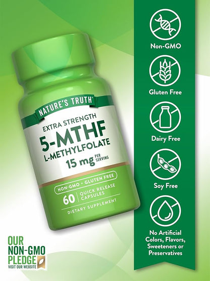 Nature's Truth L Methylfolate 15mg | 60 Capsules | Non-GMO & Gluten Free Supplement | Extra Strength