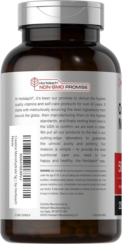 Horbäach Creatine Monohydrate | 5g | 225 Capsules | Non-GMO, Gluten Free Supplement
