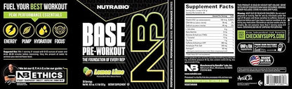 NutraBio Base Pre-Workout Sports Nutrition Powder - Sustained Energy, Mental Focus, Endurance, Hydration - Preworkout for Men and Women - Increase Energy- 30 Servings - Lemon Lime