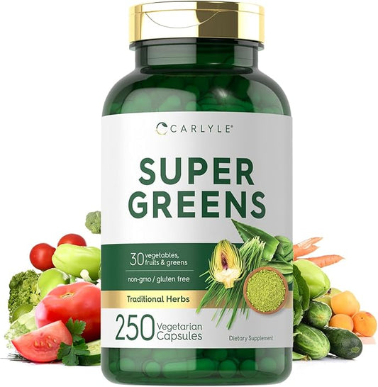 Carlyle Super Greens Capsules | 250 Count | Non-GMO & Gluten Free Supplement
