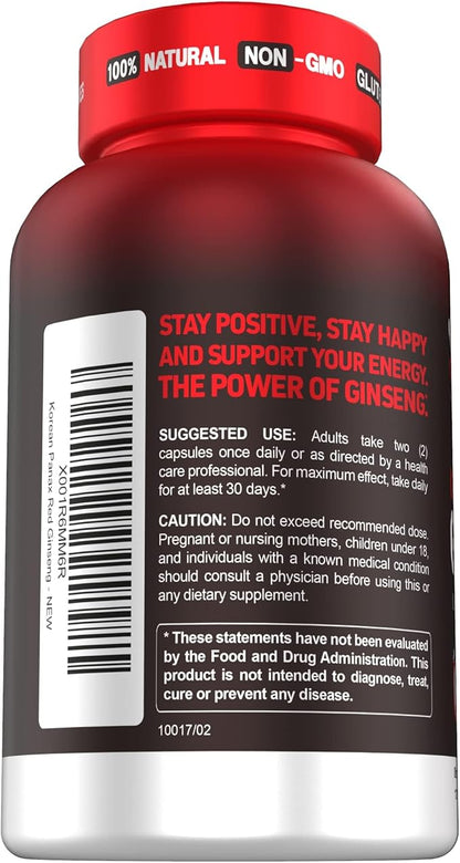 Herbtonics Korean Red Panax Ginseng 1500mg - High Potency Ginseng for Energy, Performance & Immune Support for Men & Women - Ginseng Root Extract Powder Supplement for Focus and Vitality -120 Capsules