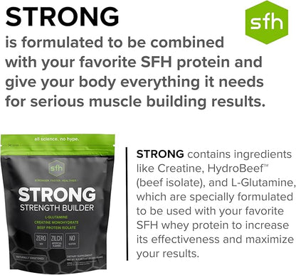 SFH Strong Muscle Builder Creatine Glutamine & Serum Beef Protein for Lean Muscle Growth & Strength | Keto Creatine Workout Supplements for Men & Women | Free of Gluten Sugar Soy GMO (1.19lb Bag)