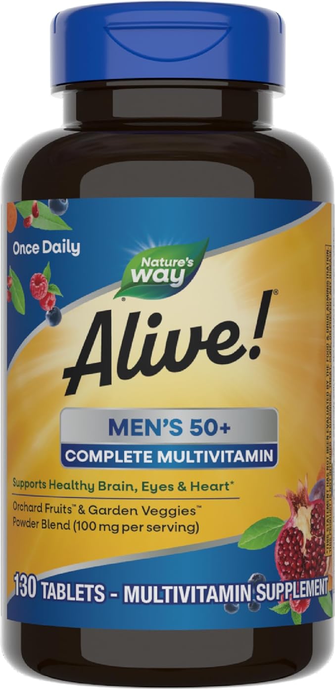 Nature’s Way Alive! Men’s 50+ Complete Multivitamin, Supports Multiple Body Systems*, Supports Cellular Energy*, High Potency B-Vitamins, Gluten-Free, 130 Tablets
