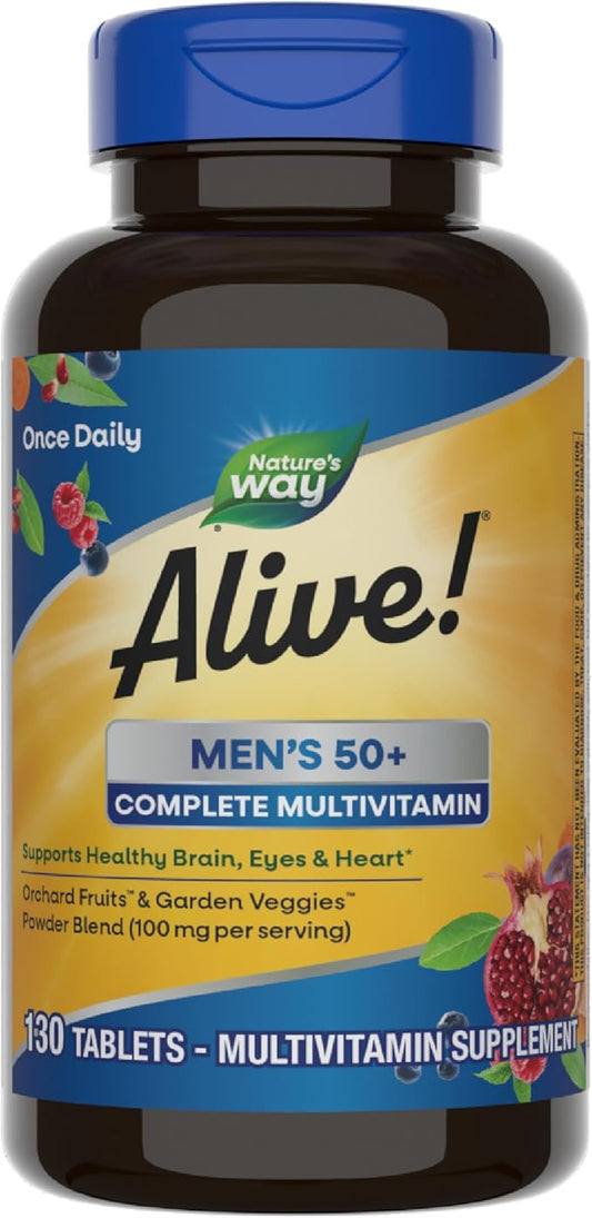 Nature’s Way Alive! Men’s 50+ Complete Multivitamin, Supports Multiple Body Systems*, Supports Cellular Energy*, High Potency B-Vitamins, Gluten-Free, 130 Tablets