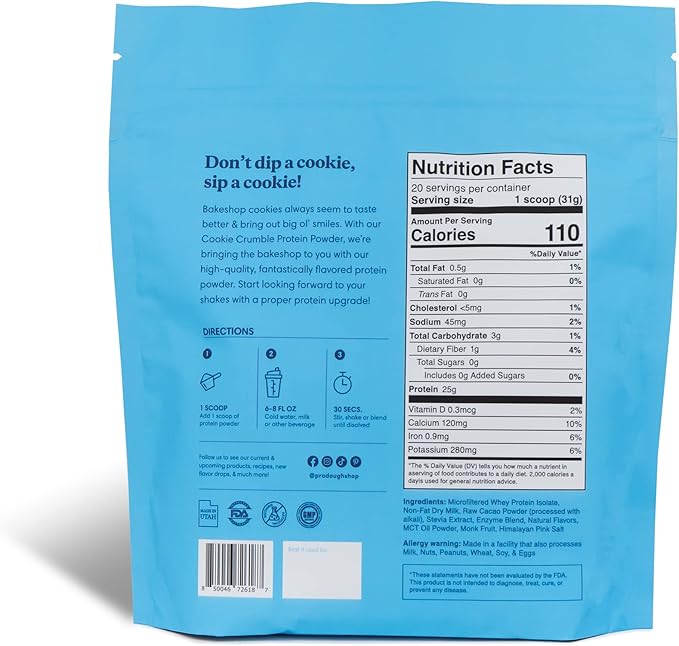 ProDough Gourmet Whey Isolate Hydrolized Protein Powder for Shake Mix- Easy Digest Enzyme Blend, 25g Protein per Serving, Natural Ingredients, Gluten Free, Keto Friendly (Cookie Crumble)