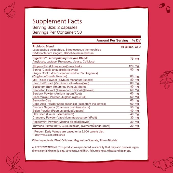 GOBIOTIX Probiotic Supplement with Digestive Enzymes - Detox and Digestive Health - Milk Thistle, Turmeric, and Dandelion Root for Gut Health - 50 Billion CFU - 60 Capsules