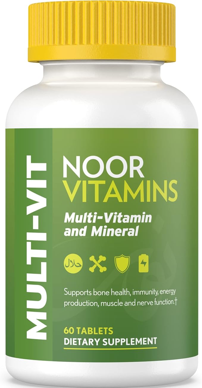 Noor Vitamins Halal Vitamins, Daily Multivitamin, Halal Vitamin for Women and Men, 30 Vitamins & Minerals, A, B12, C, Iron, Zinc to support general health, Non-GMO, Halal Multivitamin (2 Month Supply)