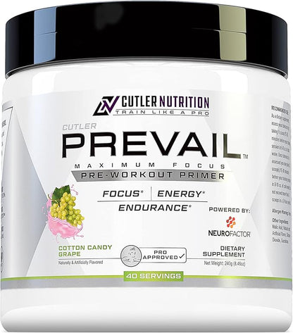 Prevail Pre Workout Powder with Nootropics: Pre Workout for Men and Women, Cutting Edge Energy and Focus Supplement with L Citrulline, Alpha GPC, L Tyrosine | Cotton Candy Grape, 40 Scoops