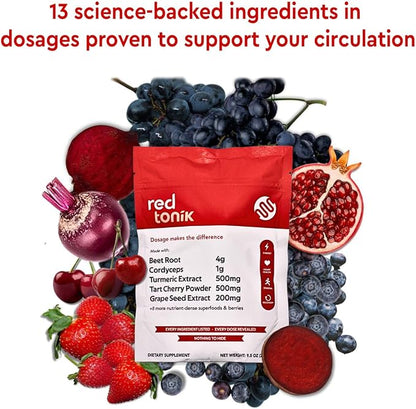 Red Tonik Superfood Powder |Beet Root |Mushroom |Turmeric |Daily Supplement with 13 Superfoods |Vitamins and Minerals |Boost Energy, Stamina |Post-Workout Recovery |Berry Flavor