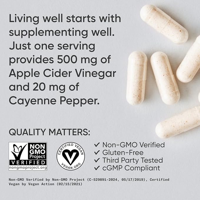 Sports Research Apple Cider Vinegar with Cayenne Pepper | Made from Organic Fermented Apple Cider - Non-GMO Project Verified & Vegan Certified (120 Veggie Capsules)