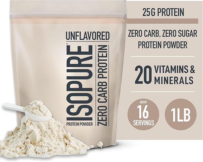 Isopure Unflavored Protein, Whey Isolate, with Vitamin C & Zinc for Immune Support, 25g Protein, Zero Carb & Keto Friendly, 1 Pound (Packaging May Vary)