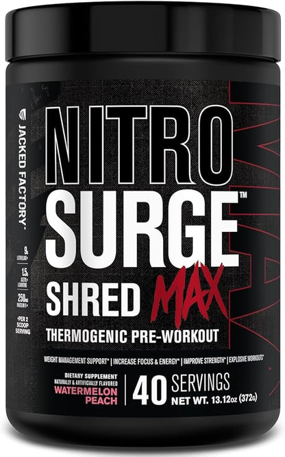 Nitrosurge Shred Max Preworkout - High-Performance Thermogenic Pre Workout Powder for Men and Women with L Citrulline, Acetyl L Carnitine, Organic Caffeine - 40 Servings, Watermelon Peach