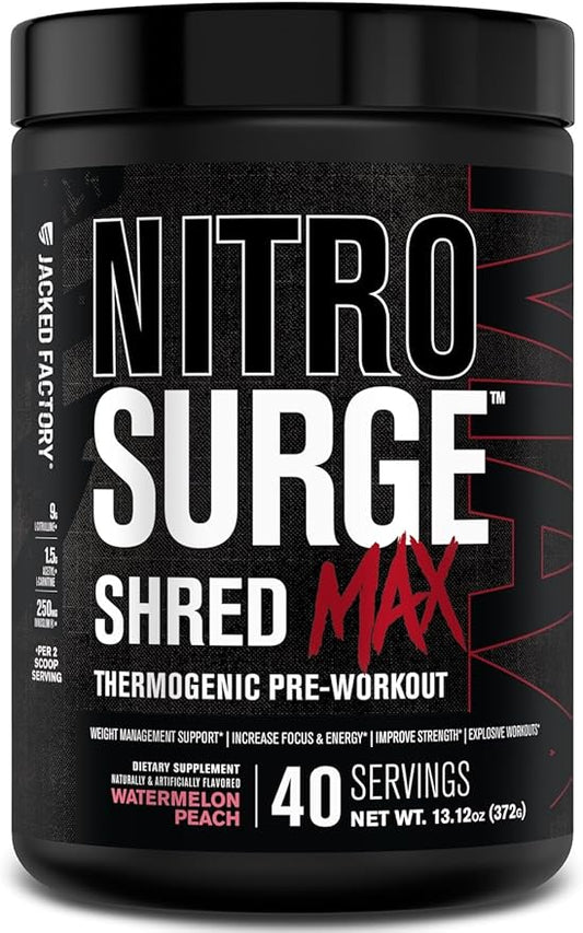Nitrosurge Shred Max Preworkout - High-Performance Thermogenic Pre Workout Powder for Men and Women with L Citrulline, Acetyl L Carnitine, Organic Caffeine - 40 Servings, Watermelon Peach