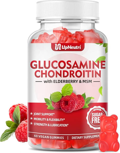 Sugar Free Glucosamine Chondroitin Gummies, Extra Strength 1500mg Glucosamine with Chondroitin MSM & Elderberry & Turmeric, Joint Support Supplement for Men & Women Joint Health